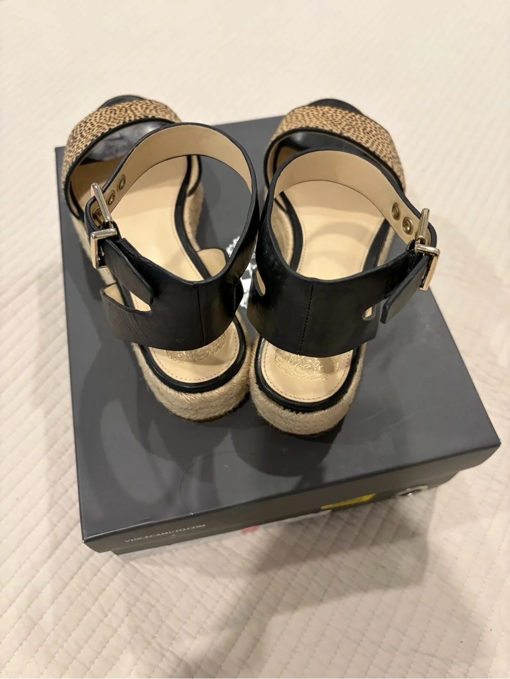 Woven Espadrille Sandals with Ankle Strap in Black and Tan